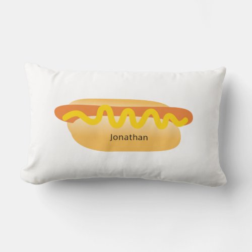 Cool Funny Hot Dog White Novelty Custom Name Lumbar Pillow