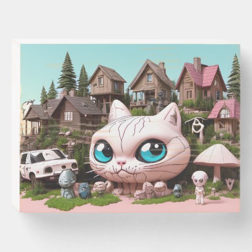 Cool funny monster cat village wooden box sign