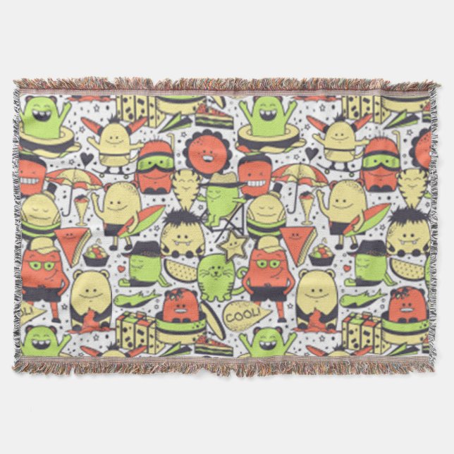Cool Funny Monsters Throw Blanket (Front)