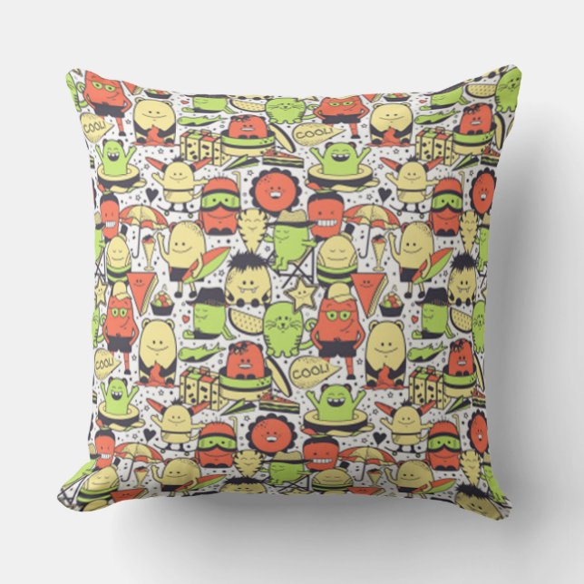 Cool Funny Monsters Throw Pillow (Front)
