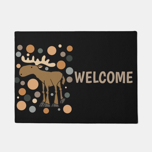 Cool Funny Moose and Circles Abstract Art Doormat (Front)