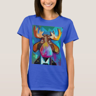 Cool Funny Moose Face Cubism Design T-Shirt