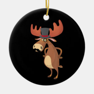 Cool Funny Moose Hat Mustache Animal Lover Ceramic Ornament