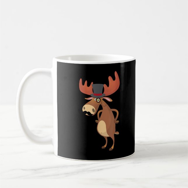 Cool Funny Moose Hat Mustache Animal Lover Coffee Mug (Left)