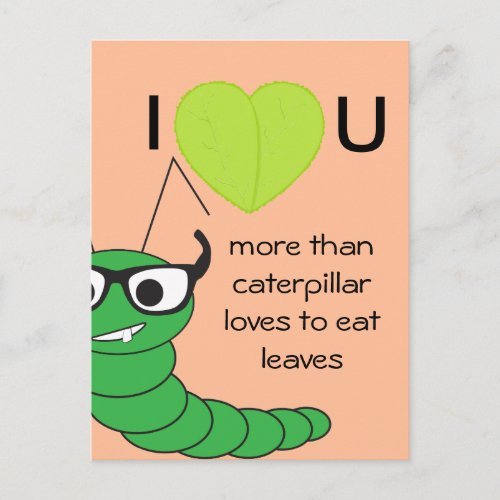 Cool funny nerdy caterpillar Valentines Day peach Holiday Postcard