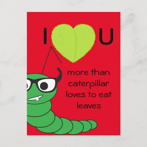 Cool funny nerdy caterpillar Valentines Day red Holiday Postcard