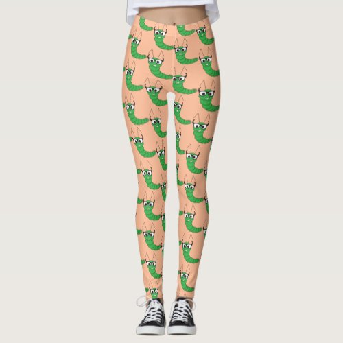 Cool funny nerdy caterpillar with glasses pattern leggings