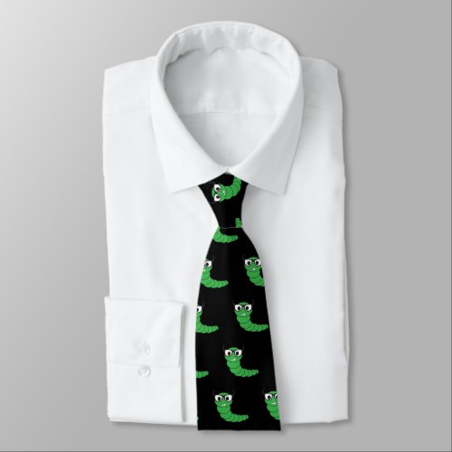 Cool funny nerdy caterpillar with glasses pattern neck tie