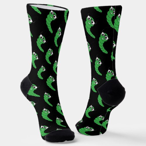 Cool funny nerdy caterpillar with glasses pattern socks