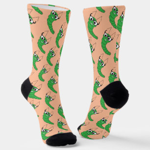 Cool funny nerdy caterpillar with glasses pattern socks