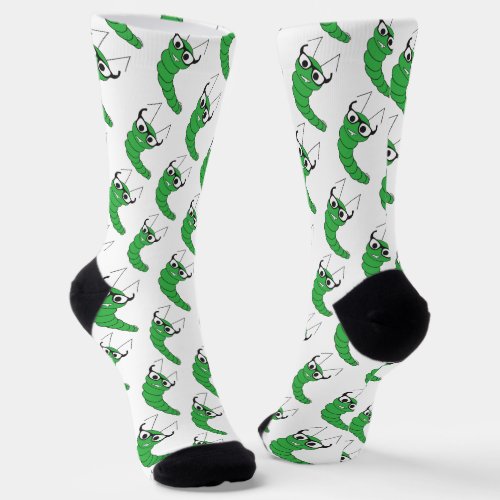 Cool funny nerdy caterpillar with glasses pattern socks