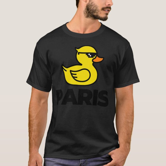 Cool Funny Paris France Yellow Duck Cartoon Fashio T-Shirt (Front)
