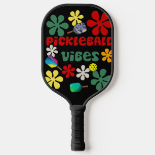 Cool Funny Pickleball Vibes Retro Art Paddle