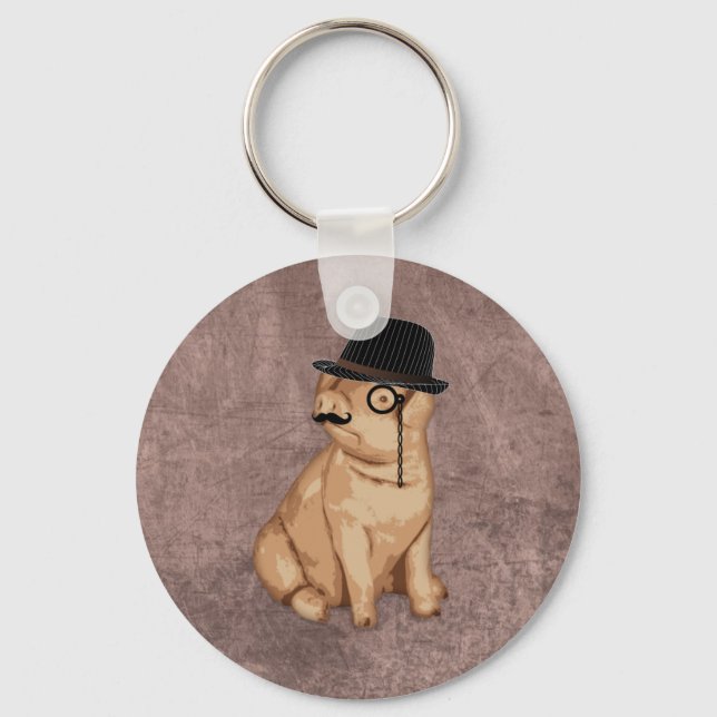 Cool funny piglet investigator cartoon keychain (Front)