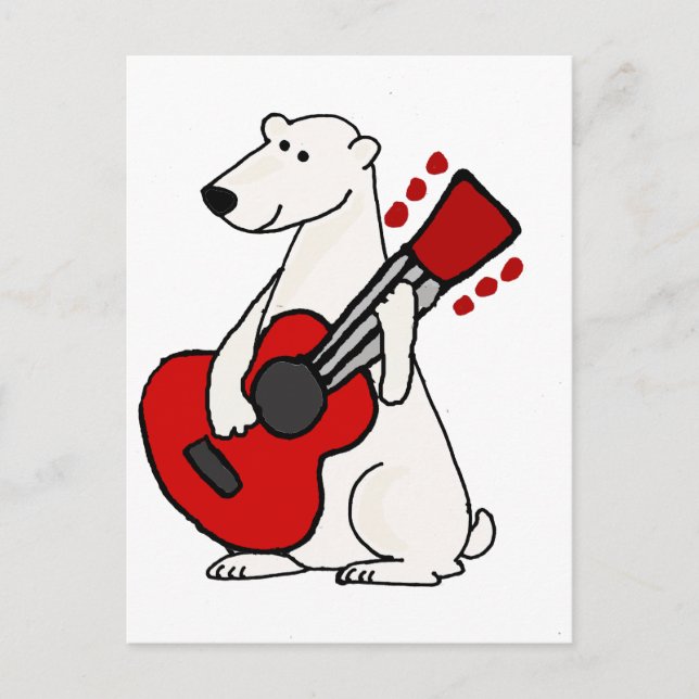 Cool Funny Polar Bear Playing Guitar Art Postcard (Front)
