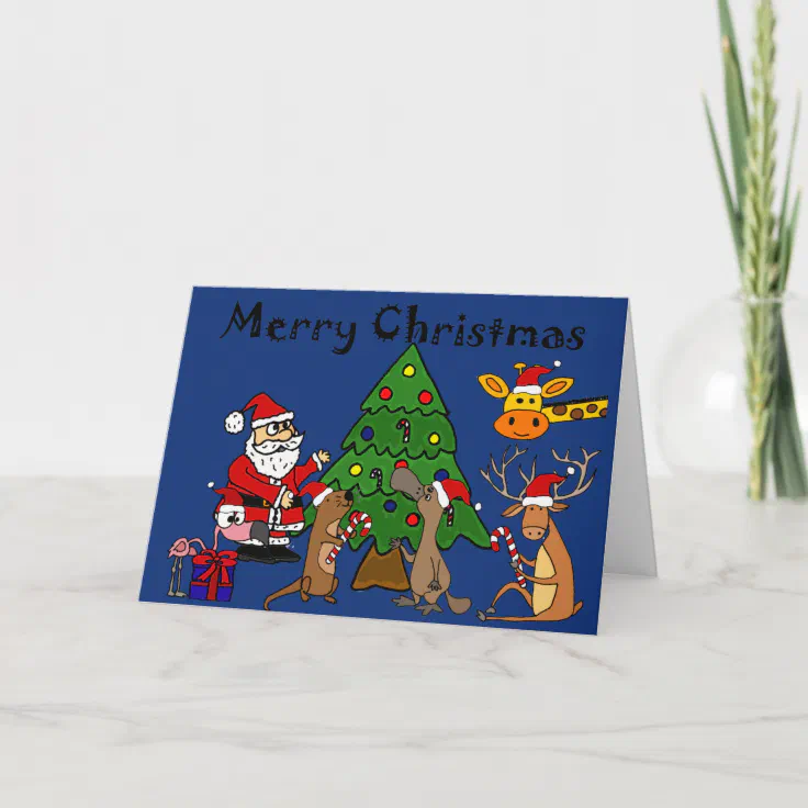 Cool Funny Santa and Friends Merry Christmas Card | Zazzle