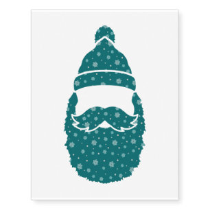 Cool Funny Santa Beard Snowy Blue Silhouette Xmas Temporary Tattoos