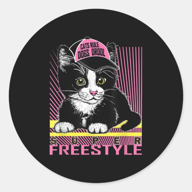 Cool Funny Sarcastic Cats Meme Quotes Cartoon Grap Classic Round Sticker (Front)