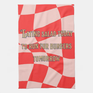 Cool funny saying Trendy wavy checkered Pink Kitchen Towel
