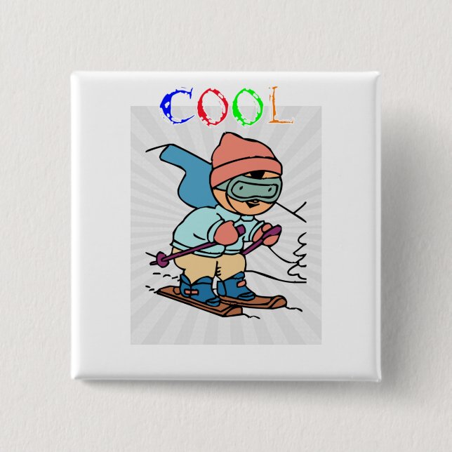 Cool Funny Skier | skiing designs | skiing funny Button (Front)
