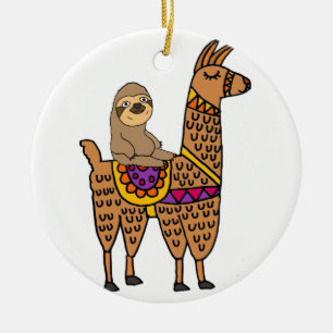 Cool Funny Sloth Riding Llama Ceramic Ornament