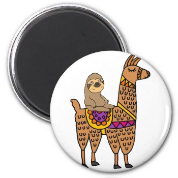 Cool Funny Sloth Riding Llama Magnet by tickleyourfunnybone at Zazzle