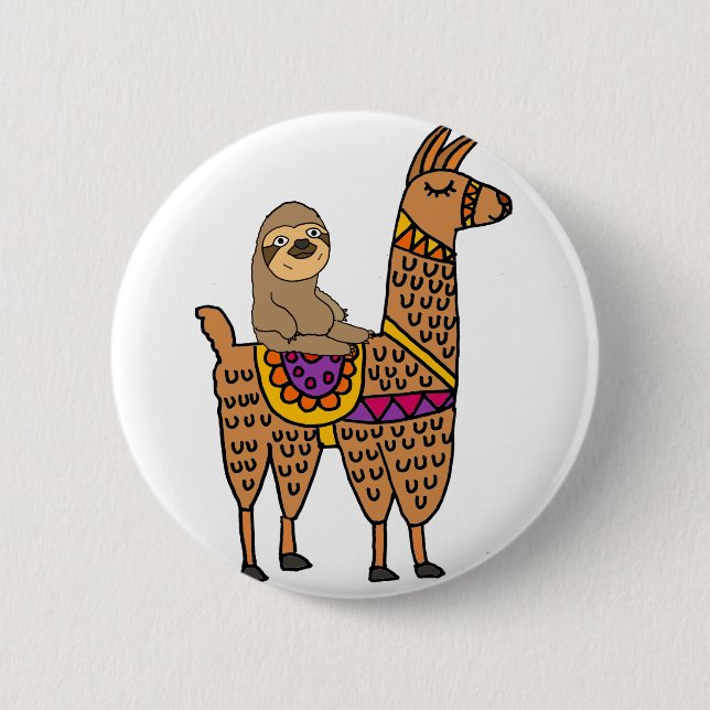 Cool Funny Sloth Riding Llama Pinback Button (Front)