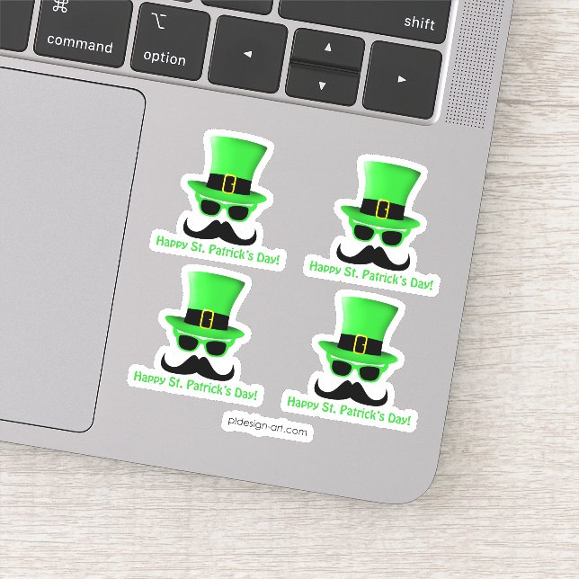 Cool Funny St. Patrick's Day Moustache Top hat Man Sticker (Detail)