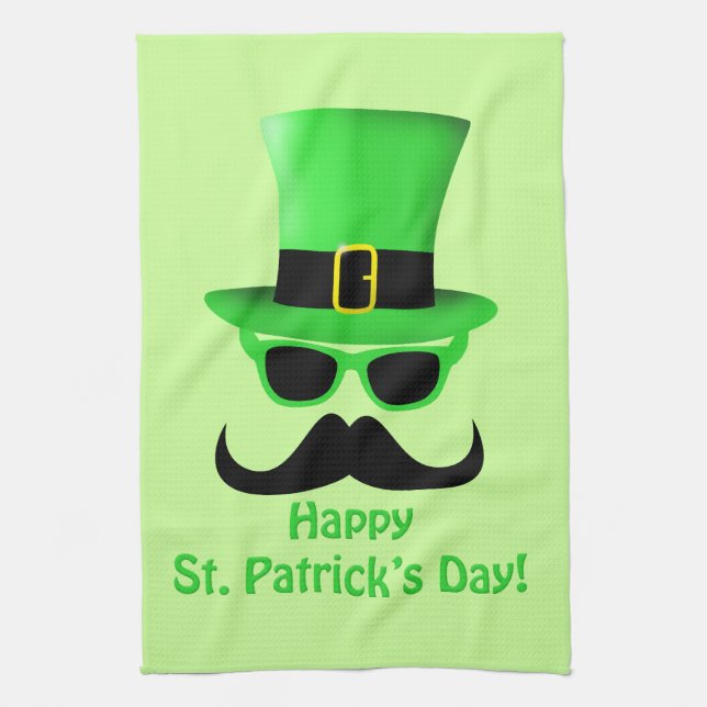 Cool Funny St. Patrick's Day Moustache Top hat Man Towel (Vertical)