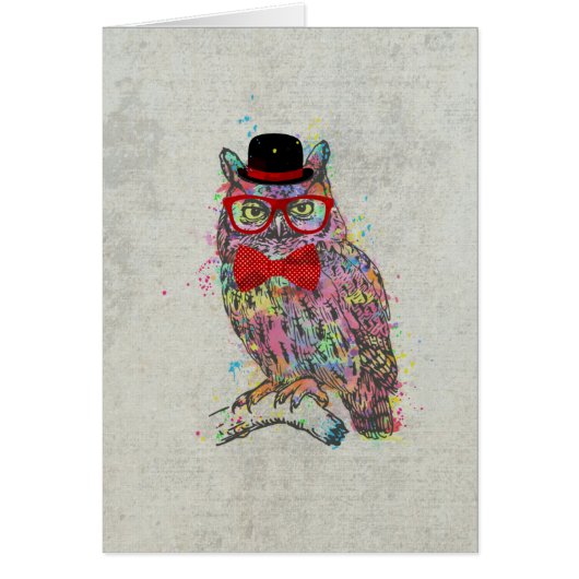 Cool funny trendy colourful watercolours owl cards (Front)