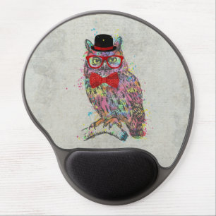 Cool funny trendy colourful watercolours owl gel mouse pad