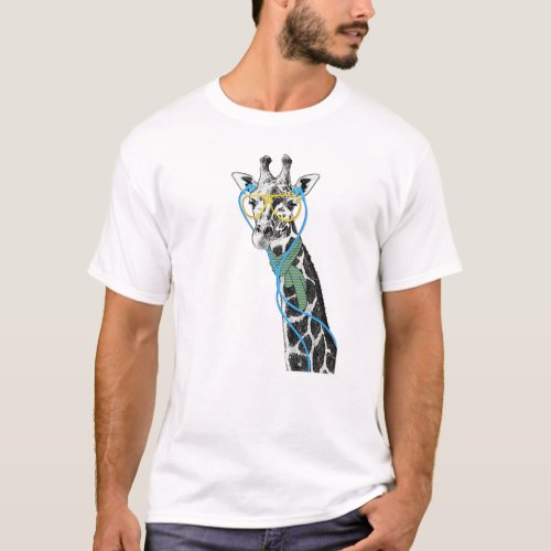 Cool funny trendy giraffe with glasses earphones T_Shirt