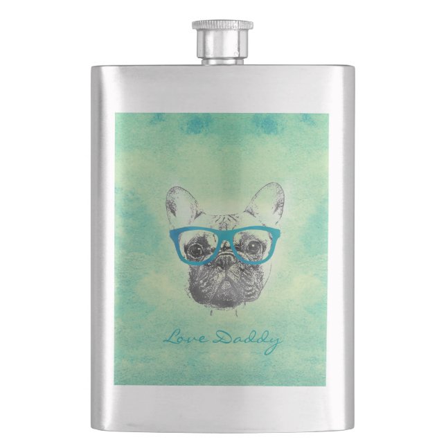 Cool  funny trendy vintage French bulldog  puppy Flask (Front)