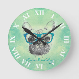 Cool  funny trendy vintage French bulldog  puppy Round Clock
