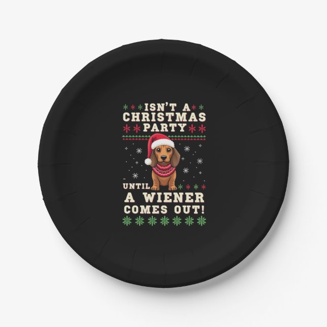 Cool Funny Wiener Dog Christmas Dachshund Holiday  Paper Plates (Front)