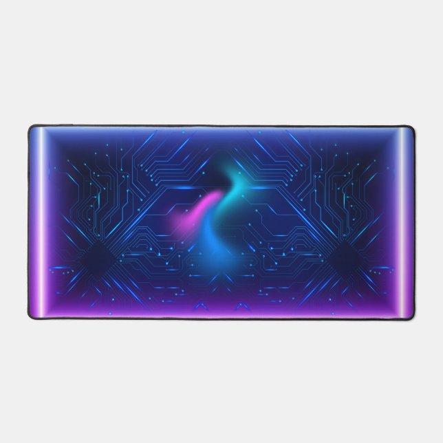 Cool Futuristic Circuit Neon Gaming BackGround Desk Mat (Front)