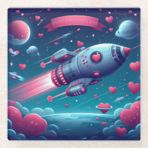 Cool/futuristic spaceship valentine's day glass coaster