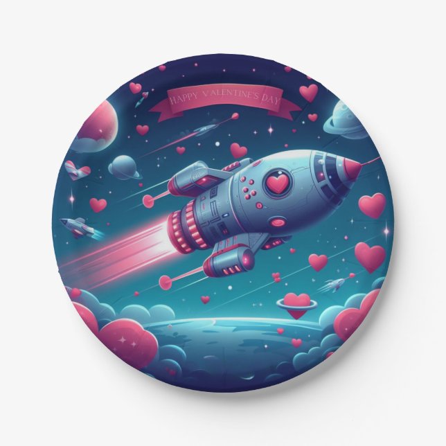 Cool/futuristic spaceship valentine's day paper plates (Front)