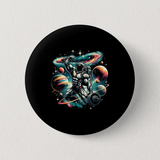 Cool Galaxy Bodybuilder Astronaut On Bodybuilding  Button (Front)