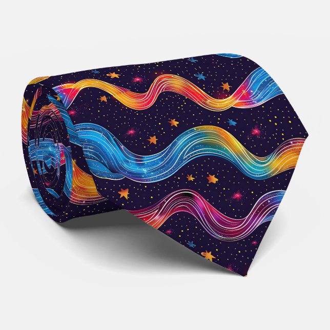 Cool galaxy disco tiled pattern  neck tie (Rolled)