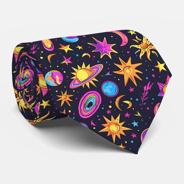 Cool galaxy disco tiled pattern  neck tie (Rolled)
