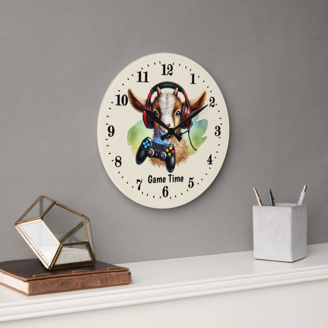 Cool game time customizable goat  large clock (Office)