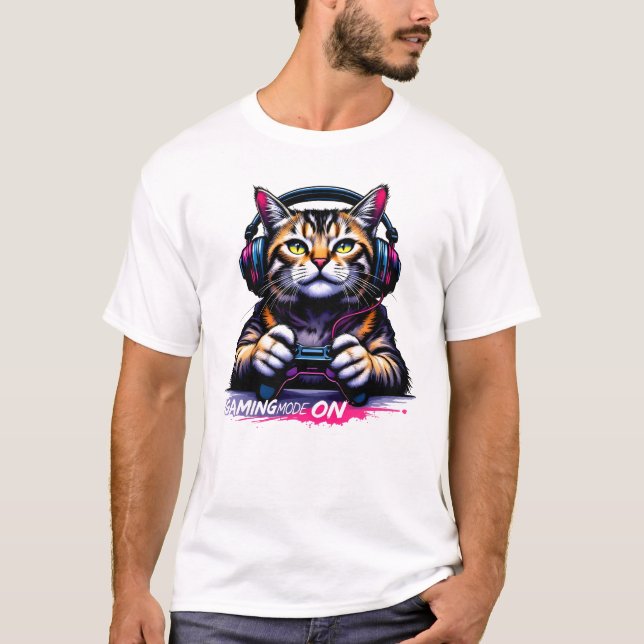 Cool Gamer Cat  T-Shirt (Front)