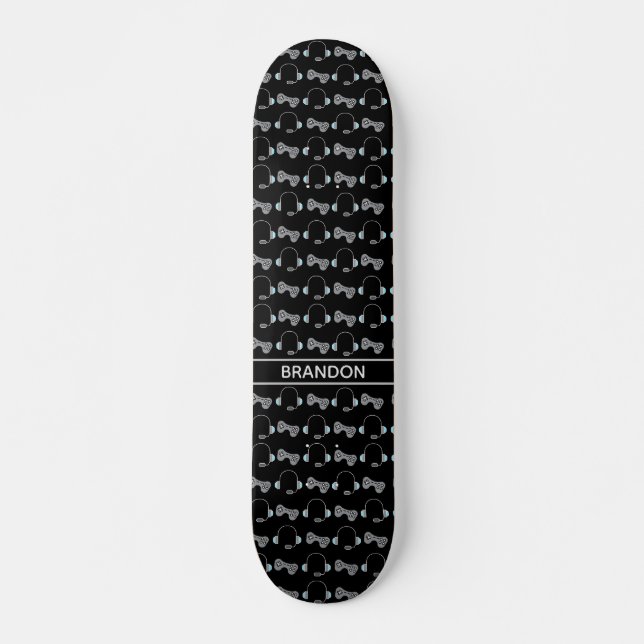 Cool Gamer Custom Black Gaming Pattern Skateboard (Front)