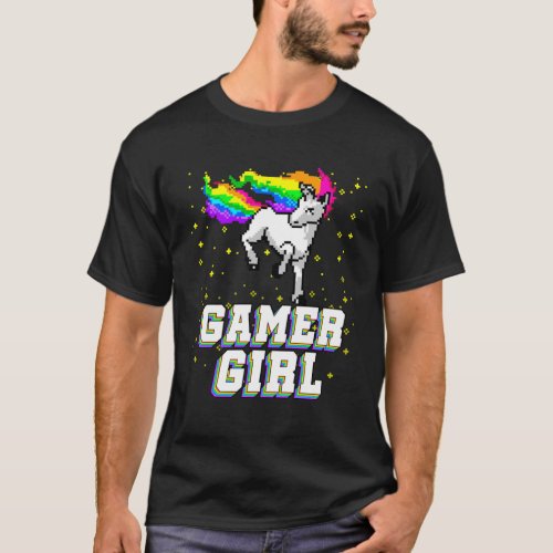 Cool Gamer Girl Galaxy Rainbow Unicorn Video Game  T_Shirt