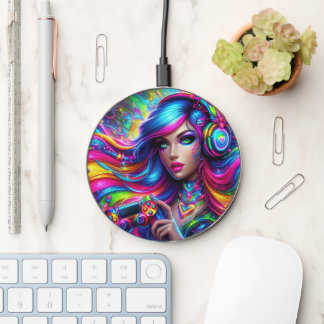 Cool gamer girl wireless charger