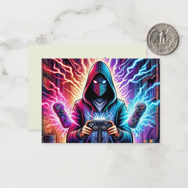 Cool gamer guy add message  note card (Front/Back In Situ)