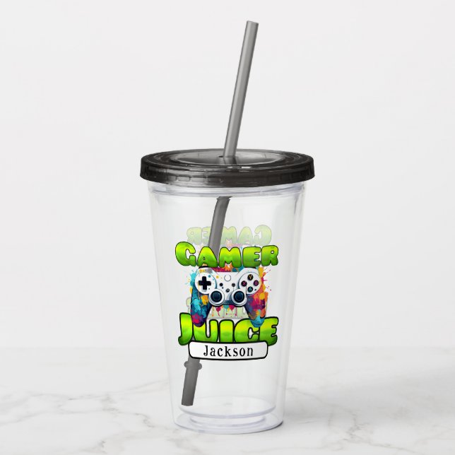 Cool Gamer Juice Personalized Video Gaming Acrylic Tumbler (Back)