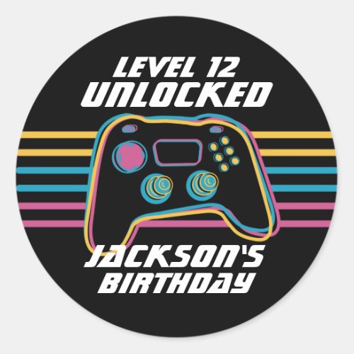 Cool Gamer Level Unlocked Gaming Teen Birthday Classic Round Sticker