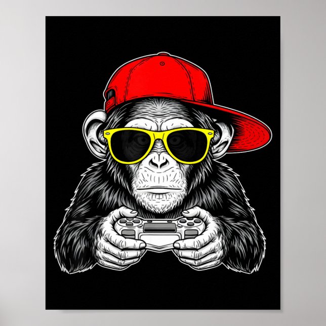 Cool Gamer Monkey With Controller Funny Gaming Vid Poster (Front)